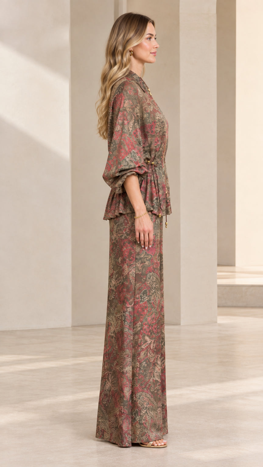 Olive Multi paisley matching set - side profile view